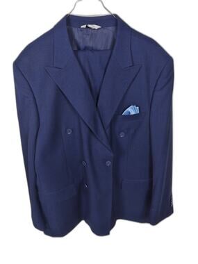 Lineage Men's Blue 2 Piece Suit 42R Blazer & Dress Pants Stretch Classic Fit